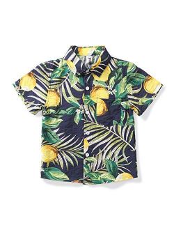 OCHENTA Men & Boys' Lightweight Button Down Hawaiian Shirt, Floral Short Sleeve Aloha Tropical Dress Tops