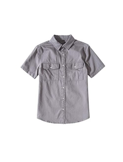 Tronjori Boys' Short Sleeve Button Down Woven Shirt