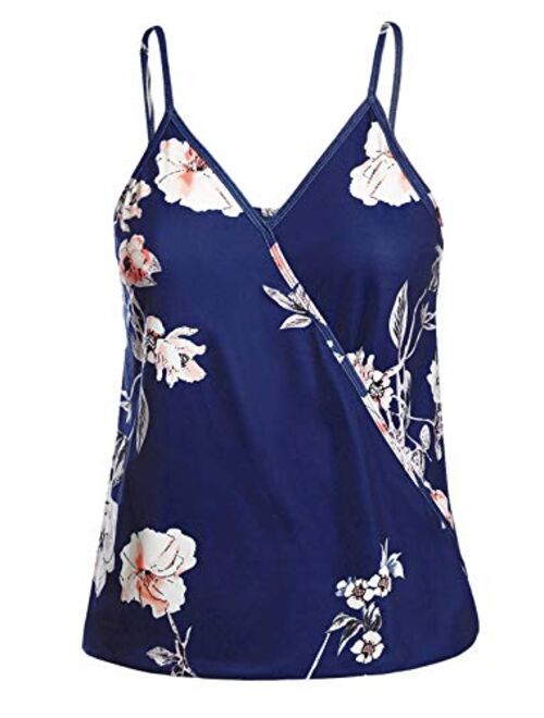 Dokotoo Womens 2022 V Neck Camisole Leaf Print Tanks Tops and Blouse S-XXL