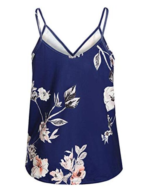 Dokotoo Womens 2022 V Neck Camisole Leaf Print Tanks Tops and Blouse S-XXL