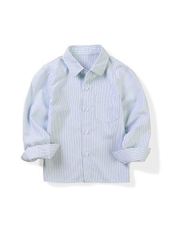OCHENTA Little Big Boys' & Men's Long Sleeve Button Down Oxford Casual Dress Shirt