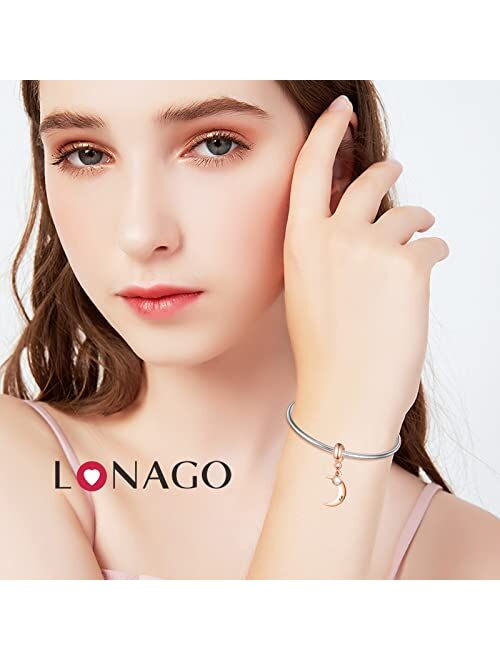 LONAGO Moon Charm for Pandora Bracelet, Personalized Crescent Moon Name Bead Charms for Bracelet Gift for Women Girls
