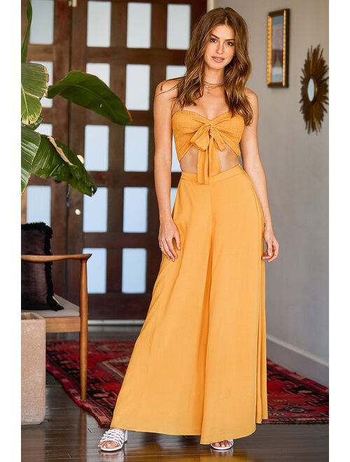 Lulus Seaside to Shore Marigold Strapless Two-Piece Jumpsuit