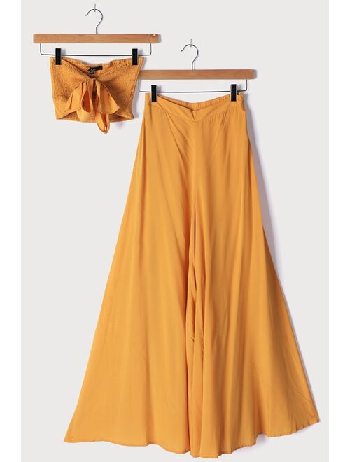 Lulus Seaside to Shore Marigold Strapless Two-Piece Jumpsuit