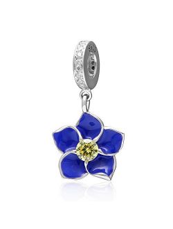 ABAOLA Flowers Charm Rose Charm Orchid Bead 925 Sterling Silver Love Charm Valentine's Day Beads fit Women Pandora Charms Flower Bracelet & Necklace Flowers