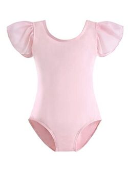 STELLE Girl's Cotton Ruffle Short Sleeve Leotard for Dance, Gymnastics and Ballet (Toddler/Little Girl/Big Girl)