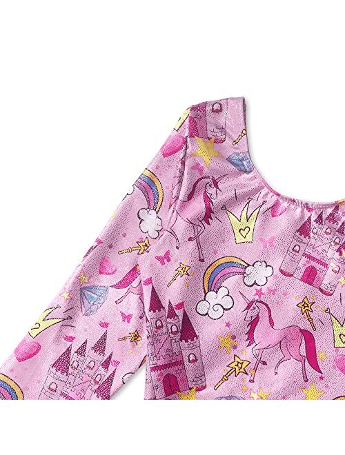 EQSJIU Long Sleeve Leotards for Girls Gymnastics Sparkle 2-10 Years Rainbow Galaxy Unicorn Pattern