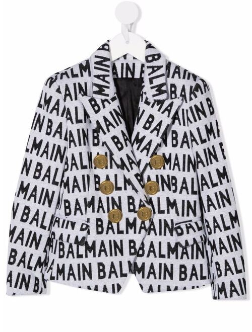 Balmain Kids logo-print double-breasted blazer
