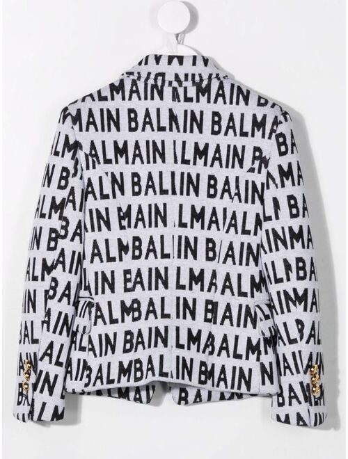Balmain Kids logo-print double-breasted blazer