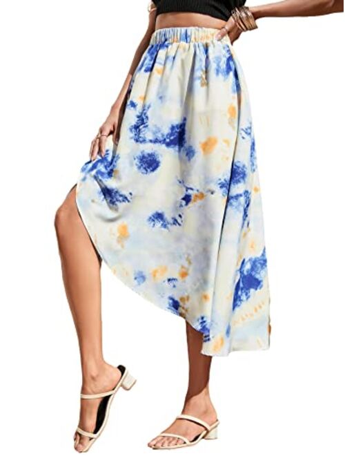 SheIn Women's Summer Boho Floral Print Fringe Split Thigh Full Length Maxi Skirt