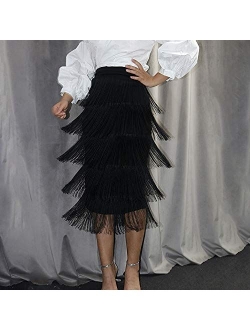 AOMEI Women's High Waist Fringe Tiered Bodycon Pencil Midi Skirt