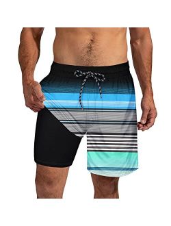Cozople Mens Swim Trunks with Compression Liner Quick Dry 7'' Swimwear Swim Shorts Phone Pocket