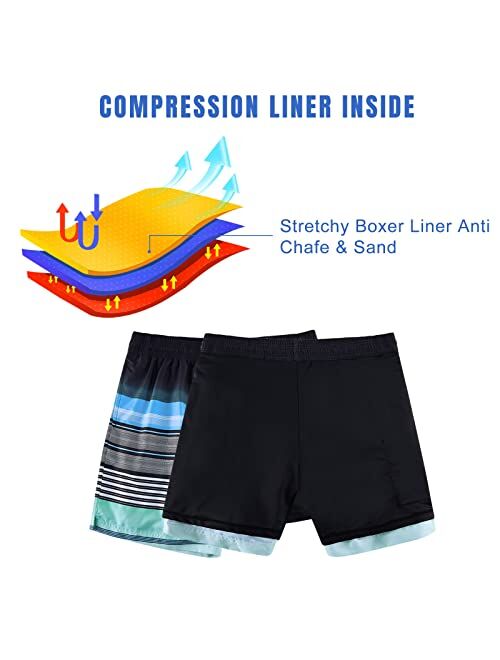 Cozople Mens Swim Trunks with Compression Liner Quick Dry 7'' Swimwear Swim Shorts Phone Pocket