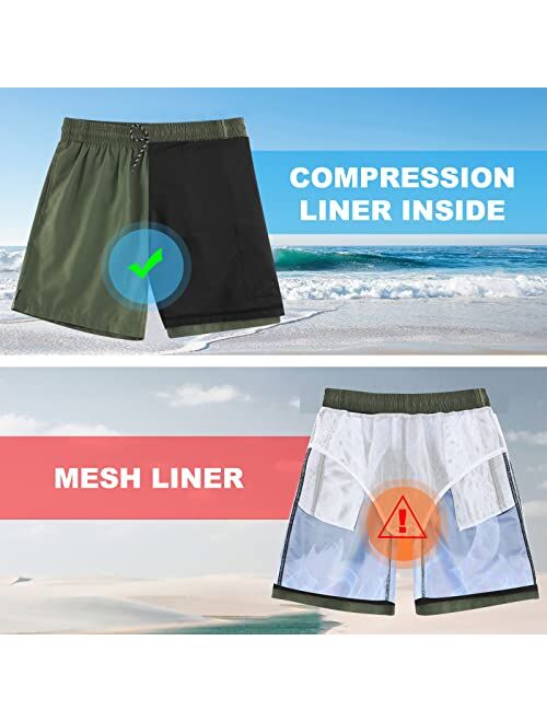 Cozople Mens Swim Trunks with Compression Liner 5.5" Inseam Quick Dry Bathing Suit Lightweight Swimming Shorts