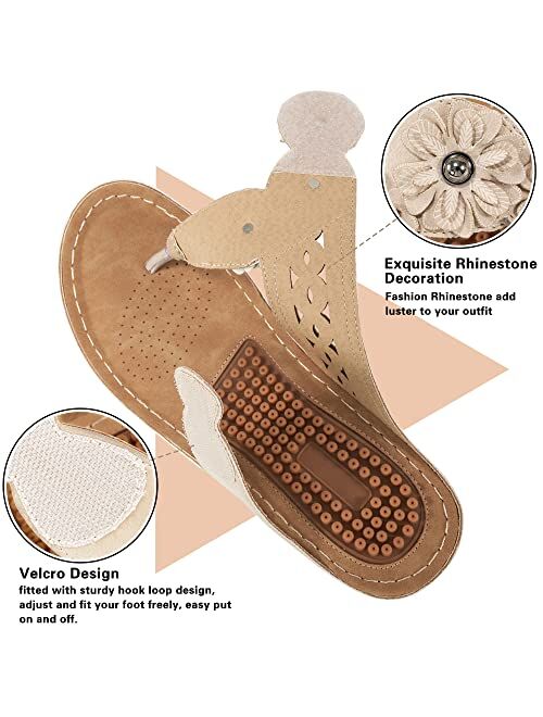 Fudynmalc Womens Wedge Flip Flops Sandals with Arch Support Summer Comfortable Platform Bohemia Flat Shoes Massage Function Casual Thong Sandal