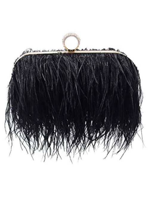 Miuco Women Feather Clutch Purse Shoulder Crossbody Bag Evening Handbags