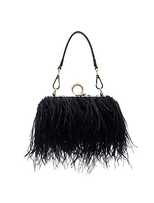 Miuco Women Feather Clutch Purse Shoulder Crossbody Bag Evening Handbags
