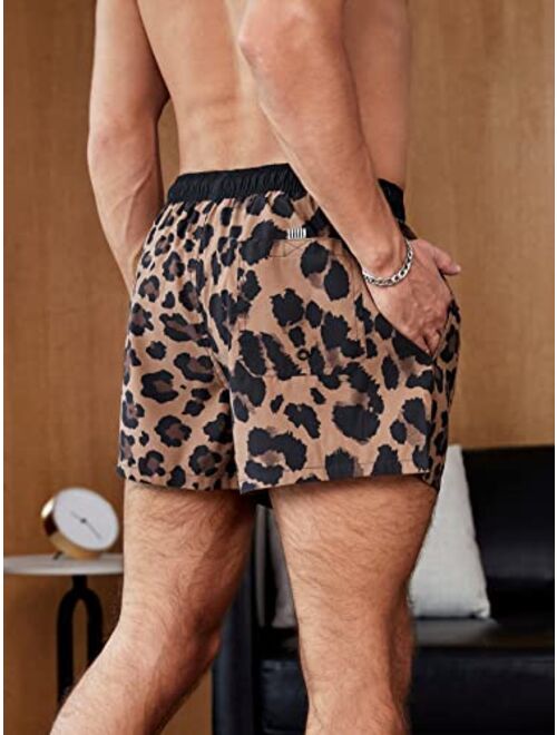 Milumia Men's Swim Trunks Leopard Print Letter Pocket Quick Dry Beach Shorts Swimwear