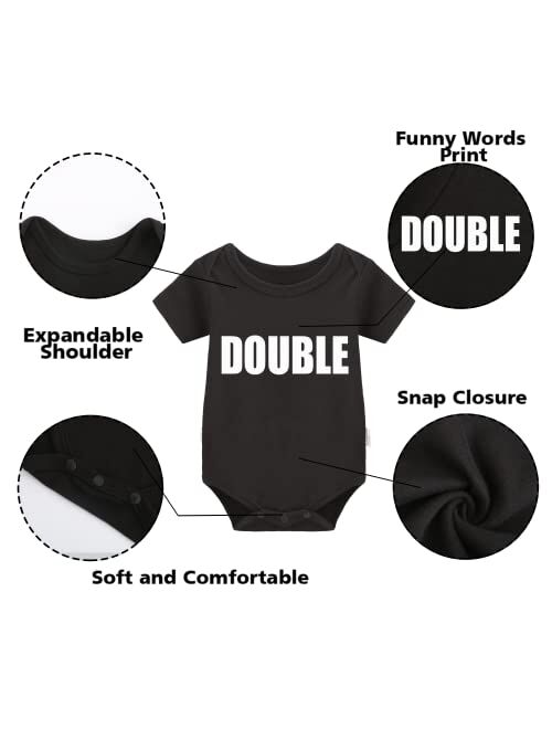 YSCULBUTOL Baby Twins Bodysuits Funny Double Trouble Cute Romper Twin Jumpsuits Hat Set