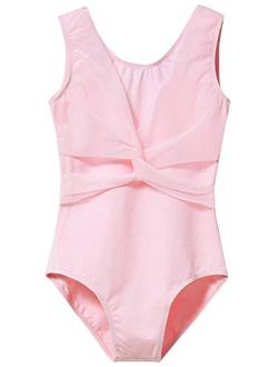MdnMd Sleeveless Tank Leotard for Girls with Mesh Cross Front