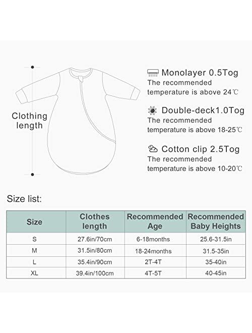 B&N BN Infant Long Sleeve Sleep Sack Cotton, Unisex Sleep Sacks with 2 Way Zipper,Warm Wearable Blanket Baby for 6 months-5T