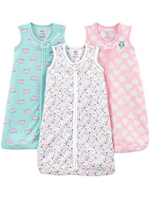 Simple Joys by Carter's Baby Girls' Cotton Sleeveless Sleepbag Wearable Blanket, Pack of 3