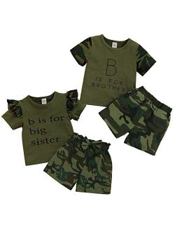 Sinhoon Baby Brother Sister Family Matching Outfits Newborn Boy Girl Ruffle T-Shirt Camouflage Shorts Clothing Set