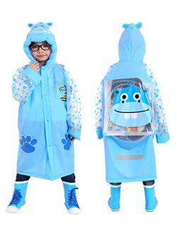 Aircee Kids Rain Coat for Kids Raincoat Girls Boys Reusable Rain Poncho Jacket Gear Schoolbag Position Packable Rainwear