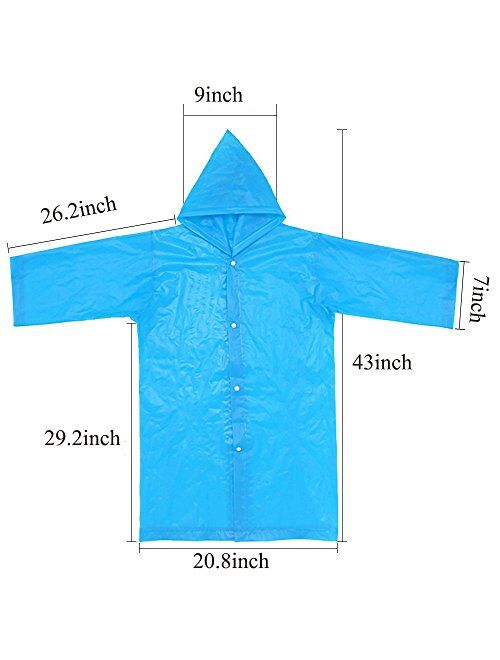 Nyicey Kids Rain Ponchos, 3 Packs Portable Reusable Emergency Raincoats for 6-12 Years Old for Camping Hiking Traveling Backpacking