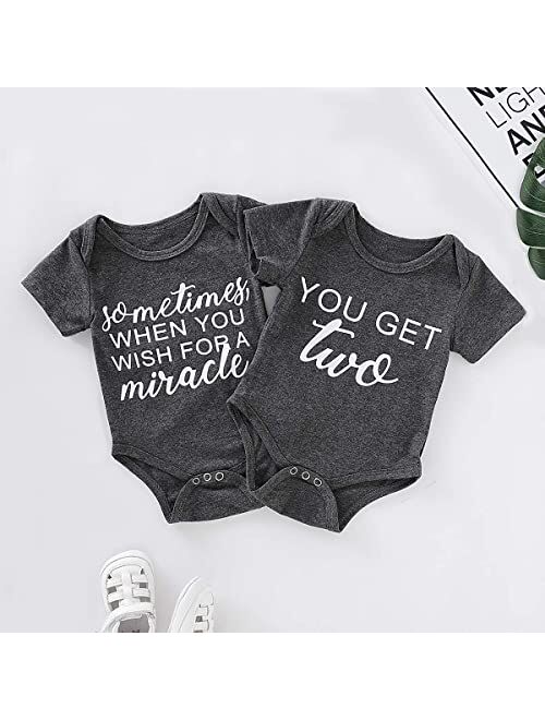 Mamami 2Pcs Newborn Twins Baby Boys Girls Short Sleeve Letter Print Romper Bodysuit Summer Outfit Clothes 0-12M
