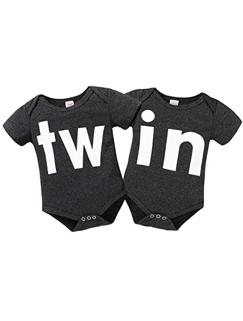 Mamami 2Pcs Newborn Twins Baby Boys Girls Short Sleeve Letter Print Romper Bodysuit Summer Outfit Clothes 0-12M