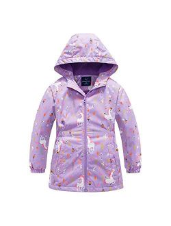 Sowllars Girls Rain Jacket, Windbreaker Kids Raincoat Waterproof Zip Jacket with Fleece Liner