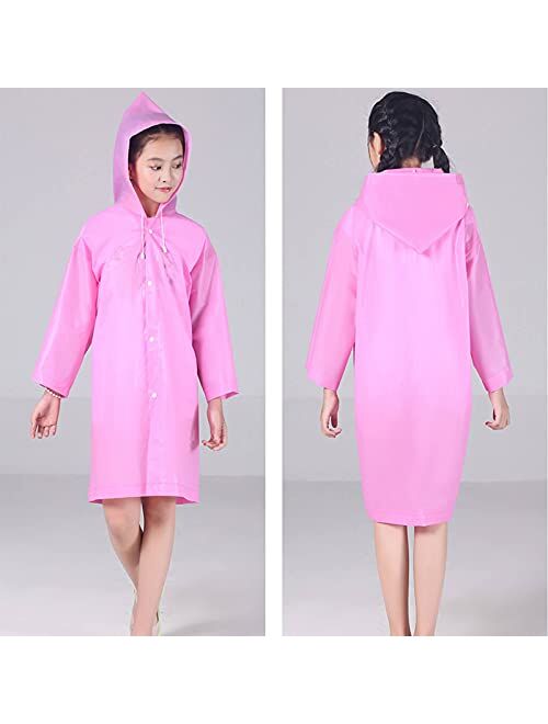 Orgrimmar 2 Pcs Kids Rain Ponchos Reusable Raincoats Portable Rain Wear with Hat Hood Unisex for 6-12 Years Old Children
