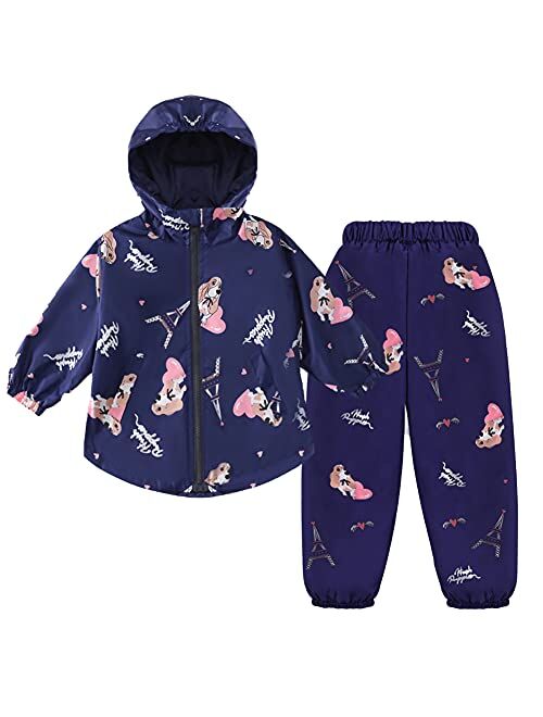 LZH Toddler Girls Raincoat Waterproof Rain Jacket Pants Suit with Hooded