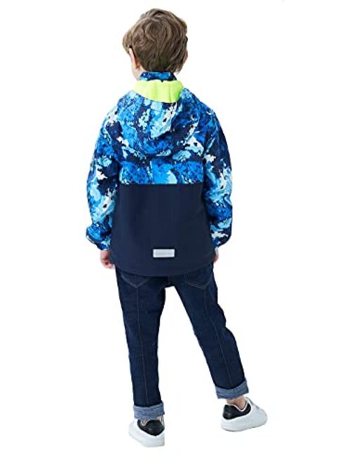 YILLEU Boys Girls Rain Jackets Hooded Waterproof Lightweight Fleece Lined Coats Windbreakers Raincoats for Kid