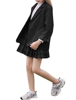 NHDBCUF Girls Kids Casual Blazers Open Front Long Sleeve Lapel Button School Uniforms Suit Coats Outwears