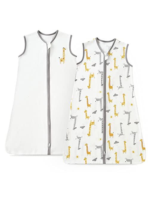 POSENPRO 2 Pack Baby Sleep Sack, Unisex Sleeveless Cotton Baby Wearable Blanket with 2 Way Zipper, All Season Soft Baby Sleep Bag Suit for Baby Toddler