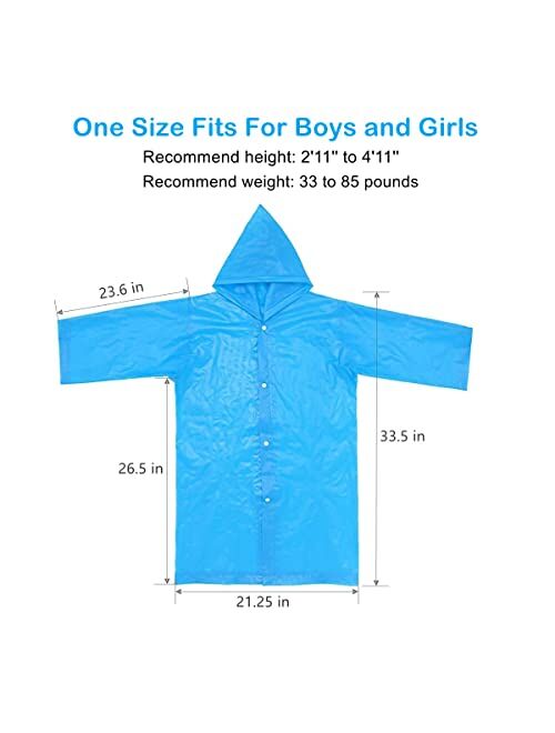 RUISHYY Kids Rain Poncho 2 Pack, Reusable Raincoat Rain Jackets for 6-14 Girls Boys