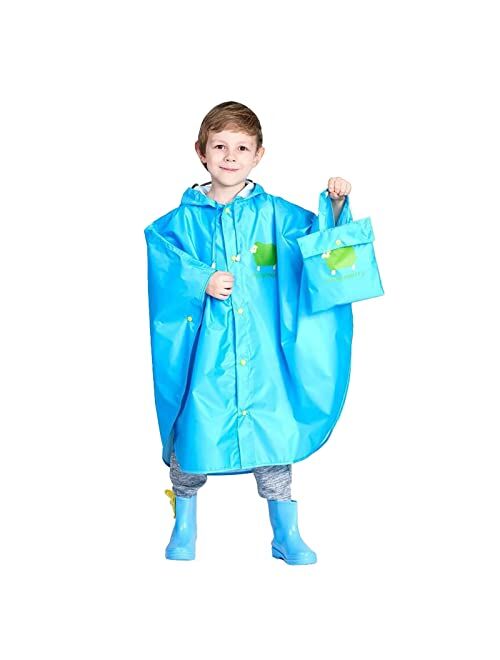EnJoCho Kids Ponchos Waterproof Jackets Rain Wear Cartoon Rain Poncho Toddler Reusable Raincoat for Boy Girl 1-12 Years Old