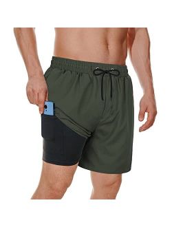 American Trends Board Shorts Men's Mens Swim Trunks with Compression Liner Beach Shorts for Men with Pockets