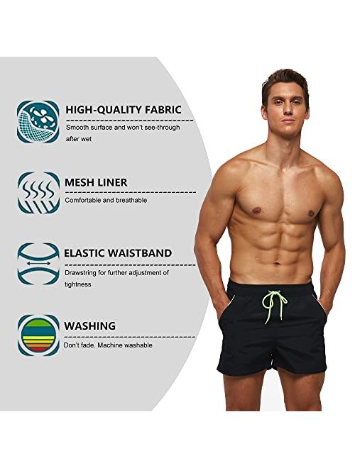 RUFEYY Men's Swim Trunks with Pockets Beach Shorts Quick Dry Shorts Board Shorts Sports Swimwear with Mesh Lining