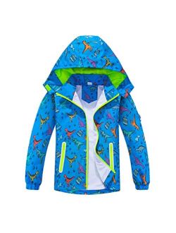 TOP&SKY KIDS Boys Dinosaur Rain Jacket Lightweight Waterproof Raincoats Windbreakers for Kids