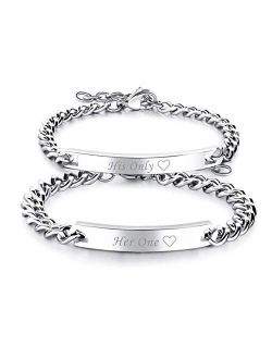 Mbsuuh 925 Sterling Silver Custom Name Engraved Couple Bracelets Set, Personalized Name Bar Bracelet Anniversary Gifts