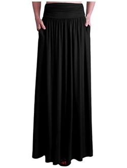 Doublju Women's High Waist Maxi Skirts for Women Long Length Skirts with Pockets