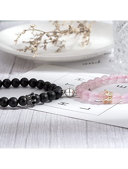 Jeka Magnetic Matching Couples Bracelets Natural Stone Beaded Long Distance Relationships Gifts for Men Women His Hers Friends