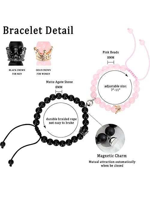 Jeka Magnetic Matching Couples Bracelets Natural Stone Beaded Long Distance Relationships Gifts for Men Women His Hers Friends