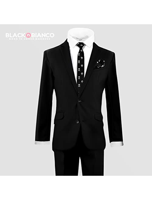Black n Bianco Boys Slim Fit Suit Rosefia Style Five Piece Set