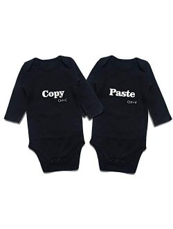 DEFAHN Funny Twins Baby Bodysuits Boys Girls Rompers 2 Pack Twin Matching Clothes Outfits for Newborn Infant