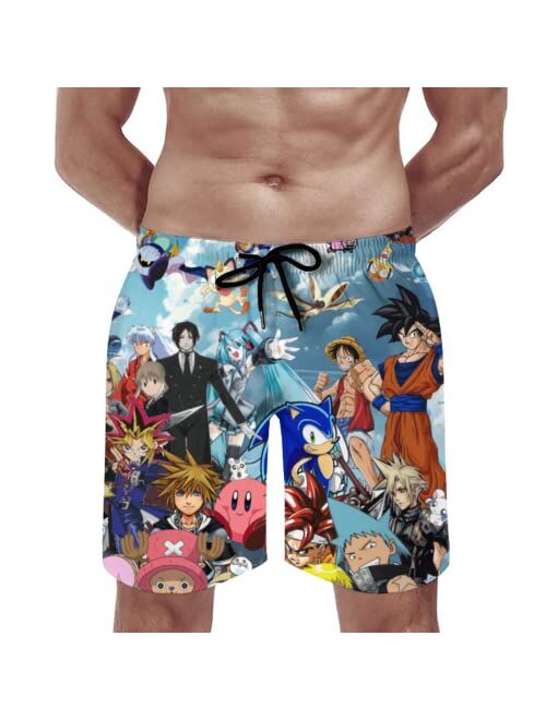 Xxtigk Anime Men's Beach Shorts, Funny Summer Swim Trunks Quick Dry Board Shorts