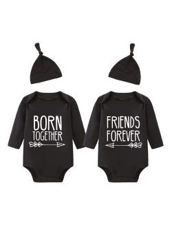YSCULBUTOL Baby Twins Bodysuits Best Friends Forever Baby Clothes Set with Bibs Girl Outfit with hat